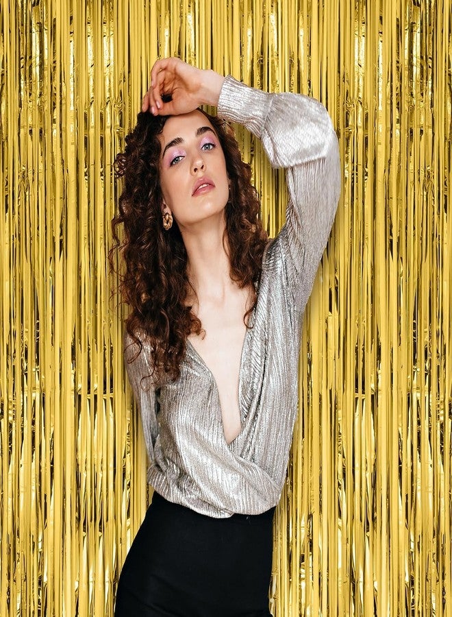 Aparonz 3 ft X 6 ft 10 inches Tinsel Foil Fringe Curtains Anniversary Decoration | Baby Shower | Welcome Home | Ring Ceremony | All Type of Party Decoration (Golden, Pack of 3) - Image 4
